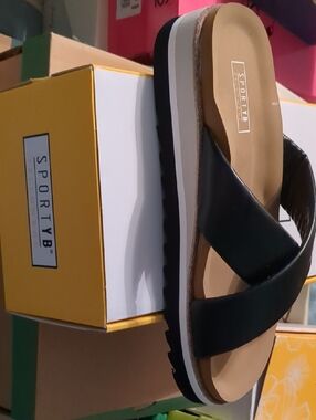 Yellow Box Black Crisscross Platform Sandals